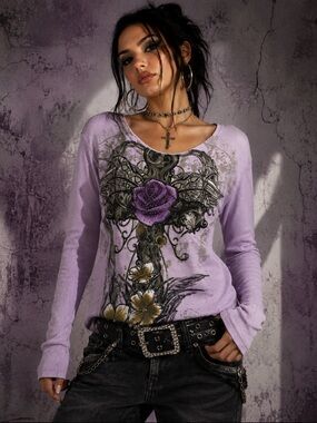 Brad Butter Y2K Lavender Thermal Cross Butterfly Top XL